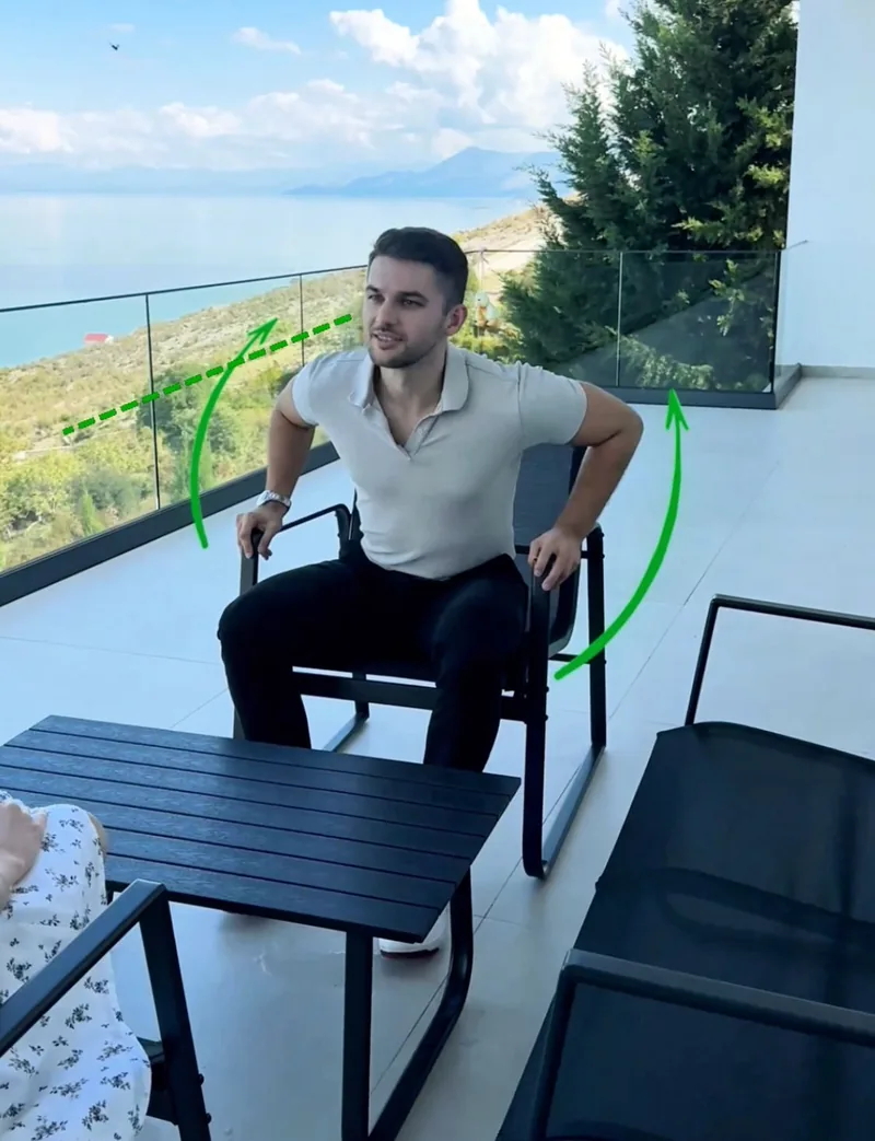 Confident, upright seated posture